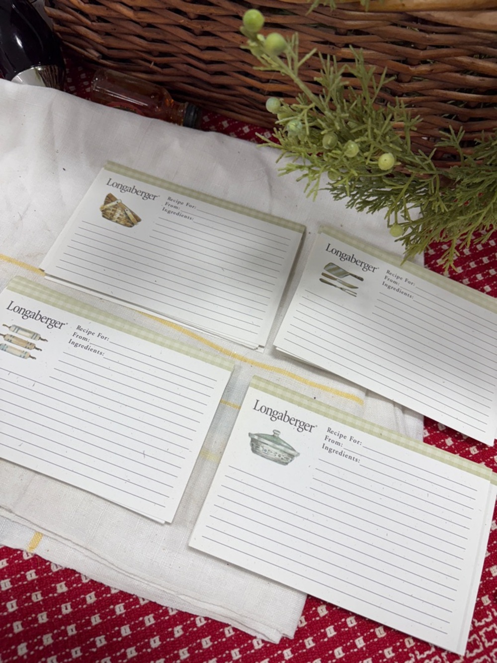 Longaberger White Recipe Cards with Green Accents (Set of 4) styles